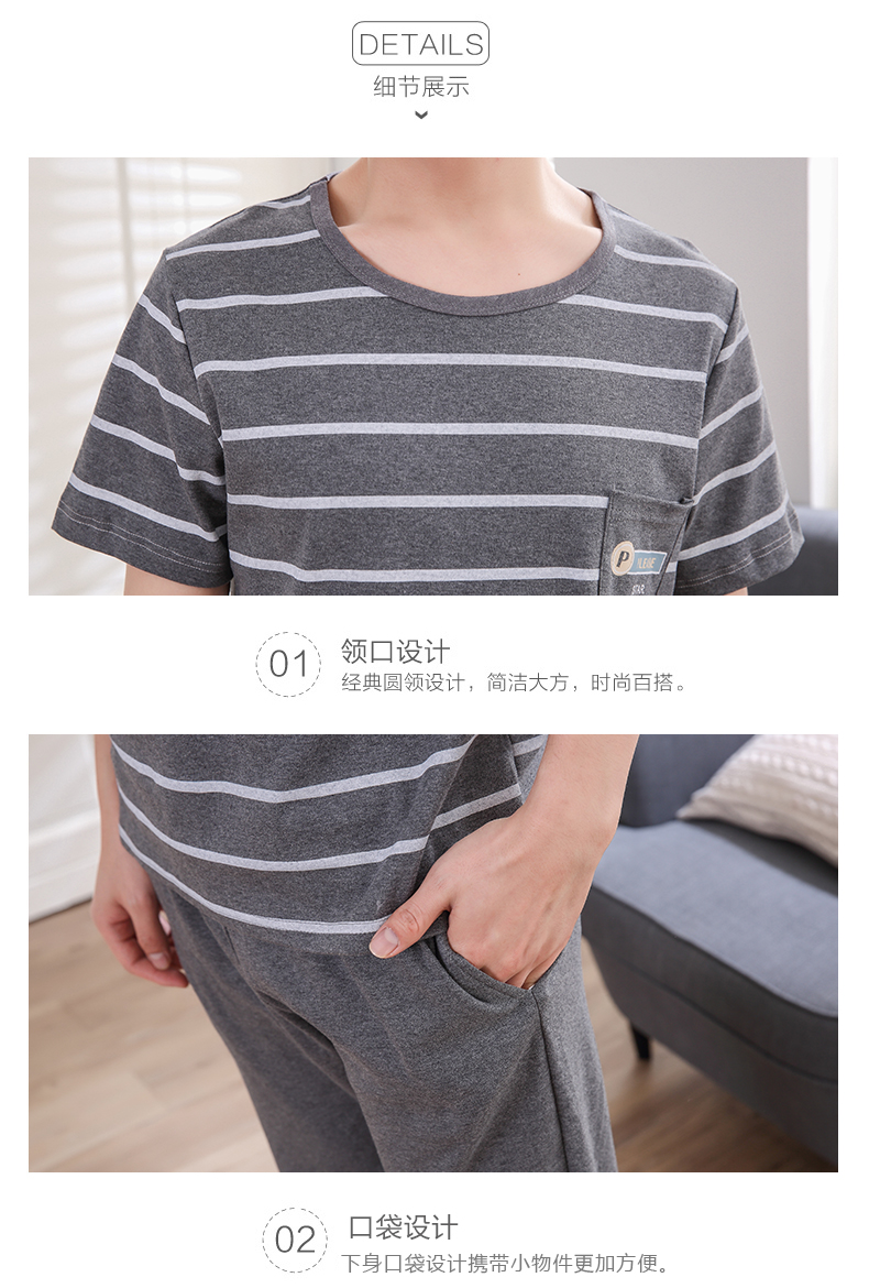 Bộ đồ ngủ nam ngắn tay Quần cotton mặc nhà mùa hè Cotton mỏng Đàn ông kính mắt mùa hè đồ bộ ống rộng