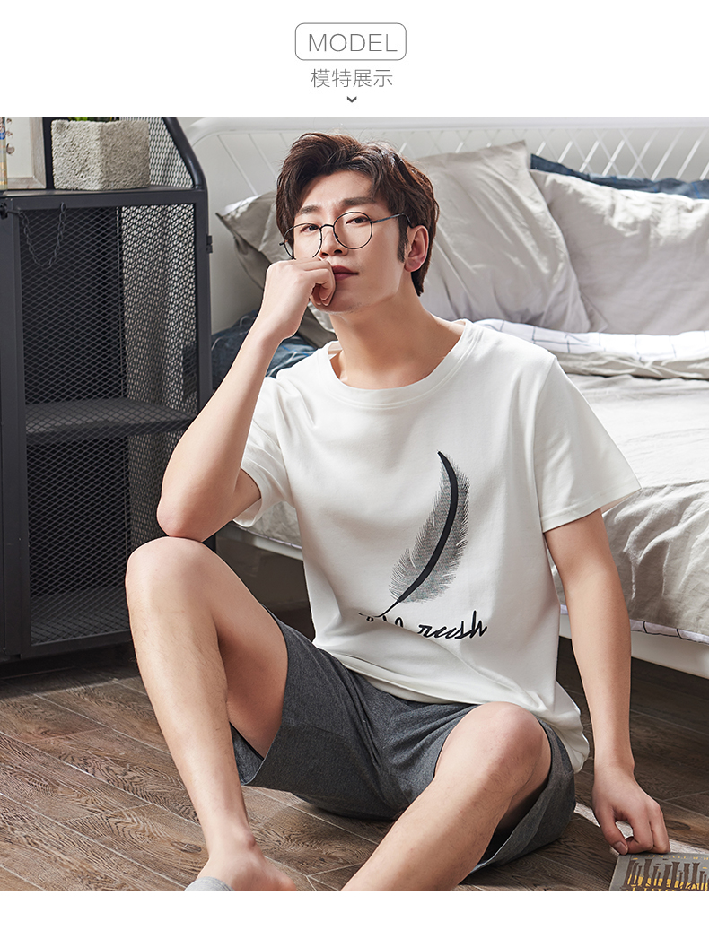 2018 mùa hè của nam giới đồ ngủ cotton ngắn tay quần short dịch vụ nhà cotton phần mỏng thanh niên kích thước lớn bên ngoài mặc phù hợp với