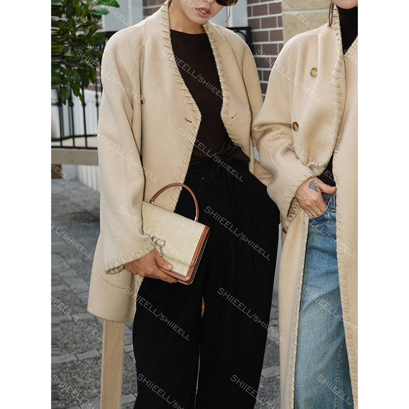 Jiaoye Shiieell【Goddess Coat】Double-Breasted Stand-Collar Camel Wool Double-Sided Woolen Coat for Women Jiaoye Shiieell【Goddess Coat】Double-Breasted Stand-Collar Camel Wool Double-Sided Woolen Coat for Women