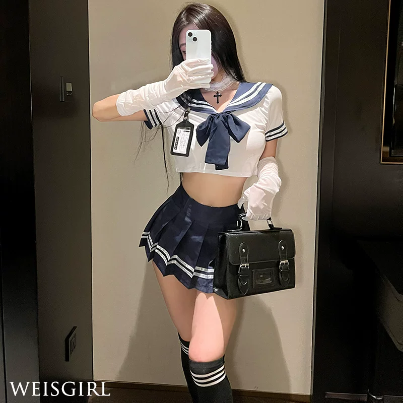 Sexy Japanese navy student pleated skirt for students, set, cosplay, plus size