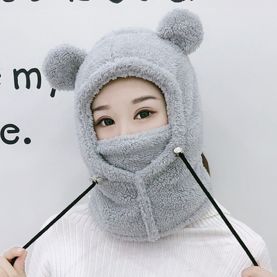 帽子围巾一体装带毛球儿童保暖帽女