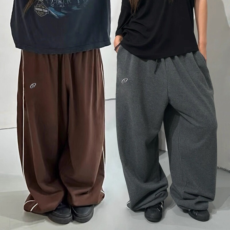 Strawberry Bear American Street Dance Double-Bar Basic Brown Jogger Parachute Loose Trendy Brand Sports Casual Pants