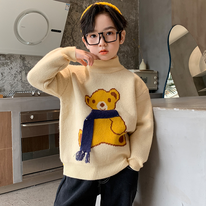 Boys sweater pullover 2022 new children's autumn and winter models plus velvet thickening in the big children's tide children's clothing winter boys