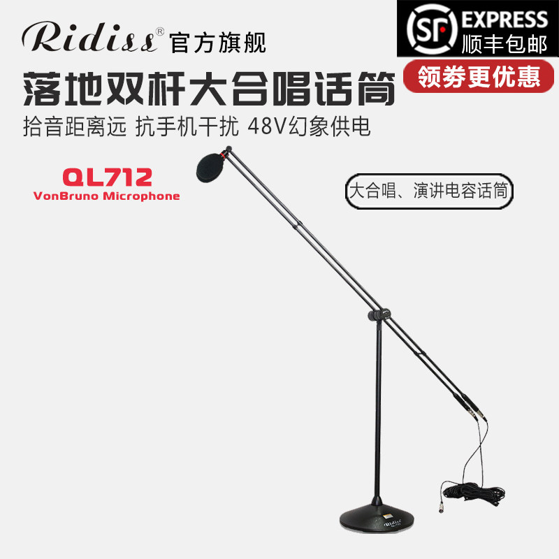 Ridesiss QL712 floor upright double-pole professional big choral microphone conference Lecture Chant Capacitive Microphone