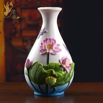 Lotus vase Ceramic vase Dehua porcelain Classical relief Buddha Statue worship Buddha supplies Home decoration ornaments