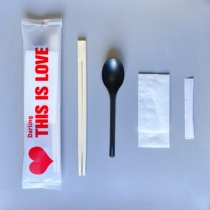 Baizhuke disposable chopsticks four-piece takeout tableware set custom-made kraft paper chopsticks set spoon four-in-one