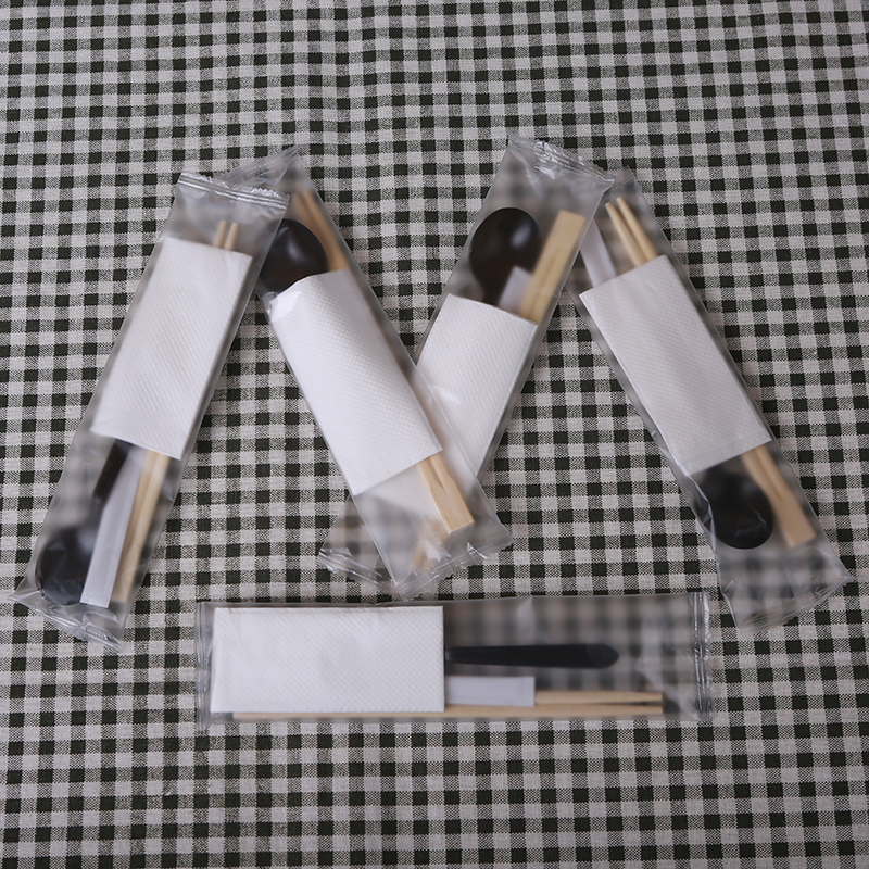 Disposable chopsticks four-piece custom chopsticks black spoon toothpick paper towel Kraft paper four-in-one tableware package custom