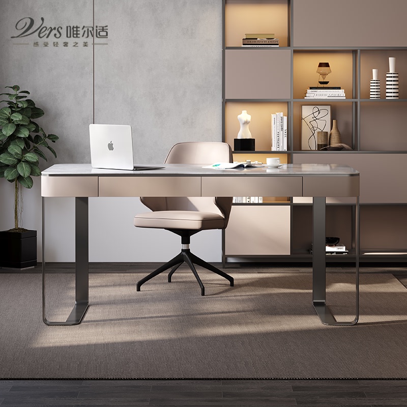 Modern Slate Desk, Italian Minimalist Style, Small Apartment, High-End Office Desk, Villa Living Room, Study Room, Stainless Steel Writing Desk