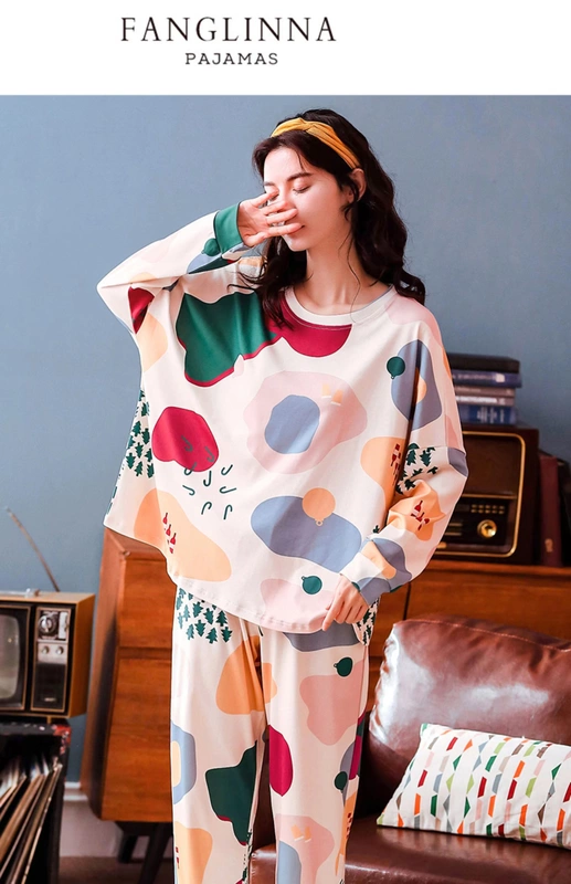 Bộ đồ ngủ nữ cotton mùa thu dài tay hàn quốc dễ thương bé gái có thể mặc hai bộ đồ mặc nhà cotton mùa xuân và thu - Cha mẹ và con