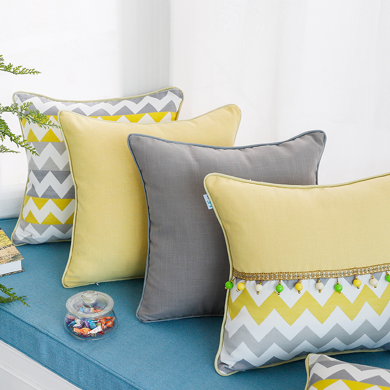 Nordic minimalist modern yellow striped Pillow Cover Cloth Art Sofa large Number of backrest leans against pillow without core 60x70