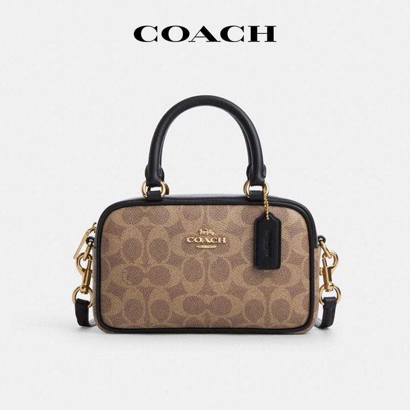 [In-Stock in China] Coach/Coach Bowling Bag Vintage Monogram Boston Shoulder Crossbody Handbag for Women