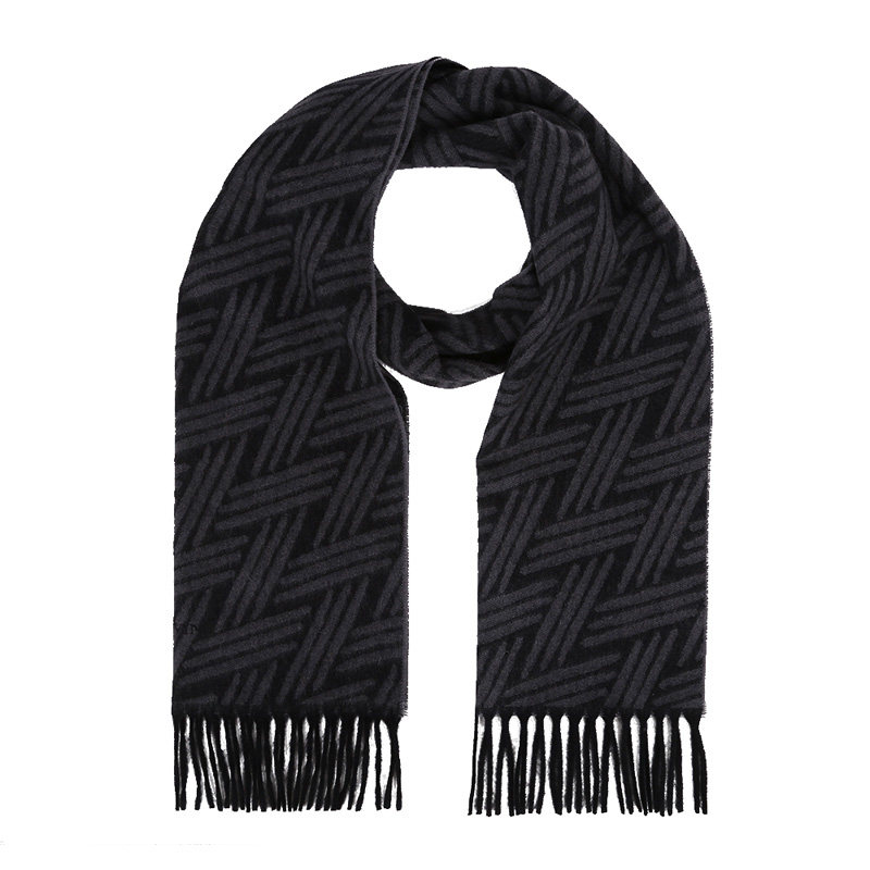 LANVIN Longfan grey geometric pattern 100 cashmere scarf 5615