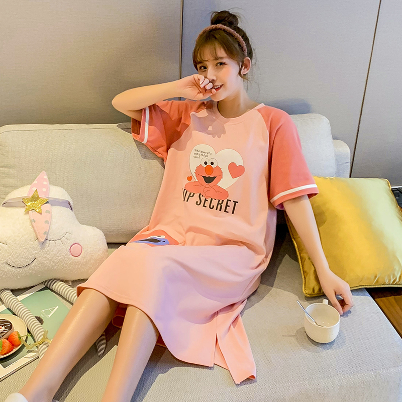 Ngủ váy cô gái đồ ngủ cotton mùa hè womens xuân và mùa thu dài váy phụ nữ có thai mất tay áo ngắn sinh viên dễ thương quần áo cartoon nhà.