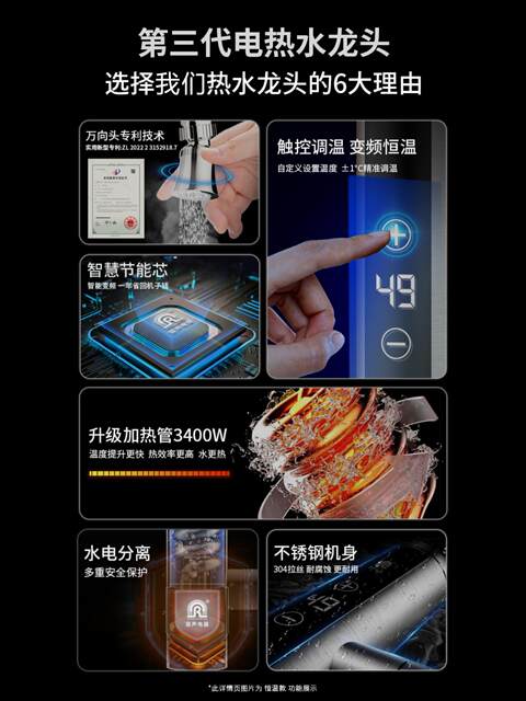 Rongsheng Electric Hot Water Faucet for Home Use, Fast Heating Instant Hot Water for Kitchen, Tap Water Hot and Cold Water Heater