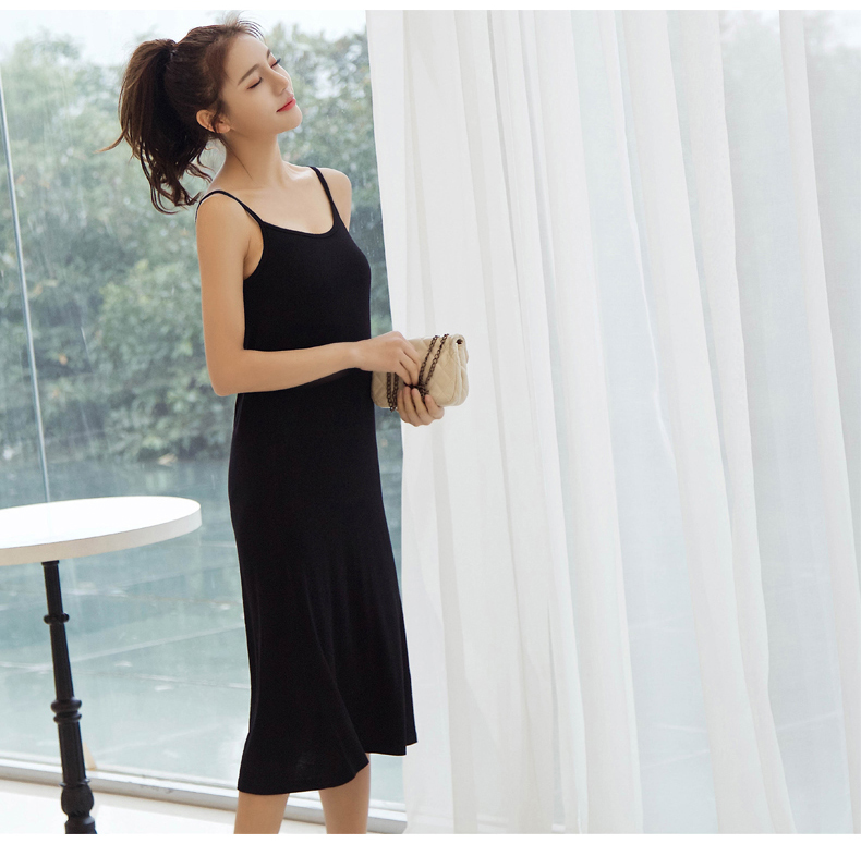 Váy thun nữ mùa thu 2018 mới chạm đáy váy size lớn không tay lót váy màu đen modal lỏng vest thời trang nữ cao cấp