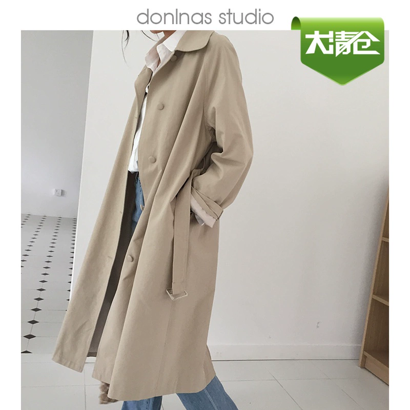 The mind of women raglan tay áo buộc-up trench coat 2020 mùa thu và mùa đông dài ve áo đau khổ màu rắn áo khoác 88812 - Trench Coat