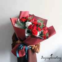 Светло -серая красная роза + хлопковый букет D