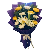 13 Желтые и белые хризантема + белая лилия Букет B