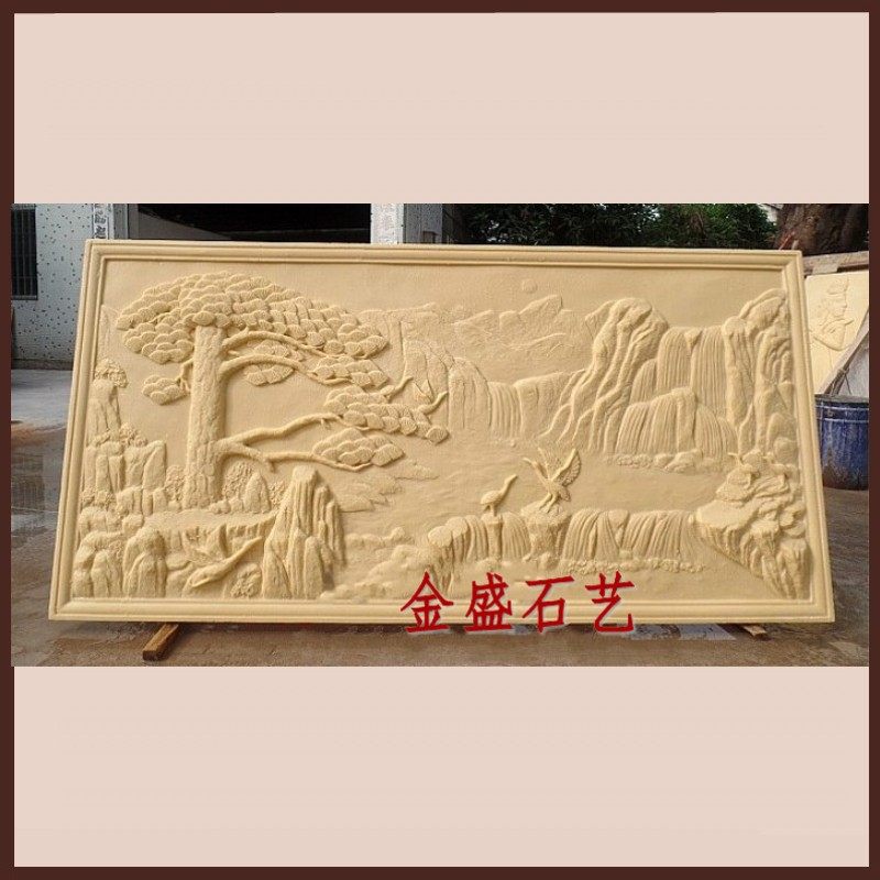 Sandstone Chinese relief glass fiber welcomes pine sandstone background wall painting hotel home decoration materials