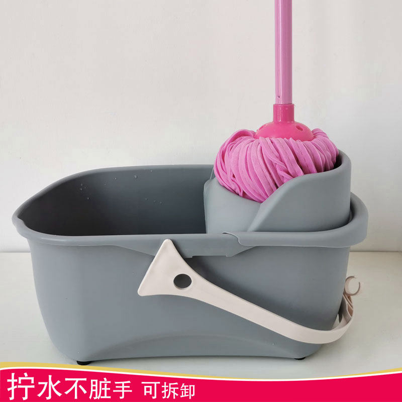 Thickened mop squeeze bucket Gray long square round bucket Plastic rubber cotton sponge new material old-fashioned pier cloth cleaning pool