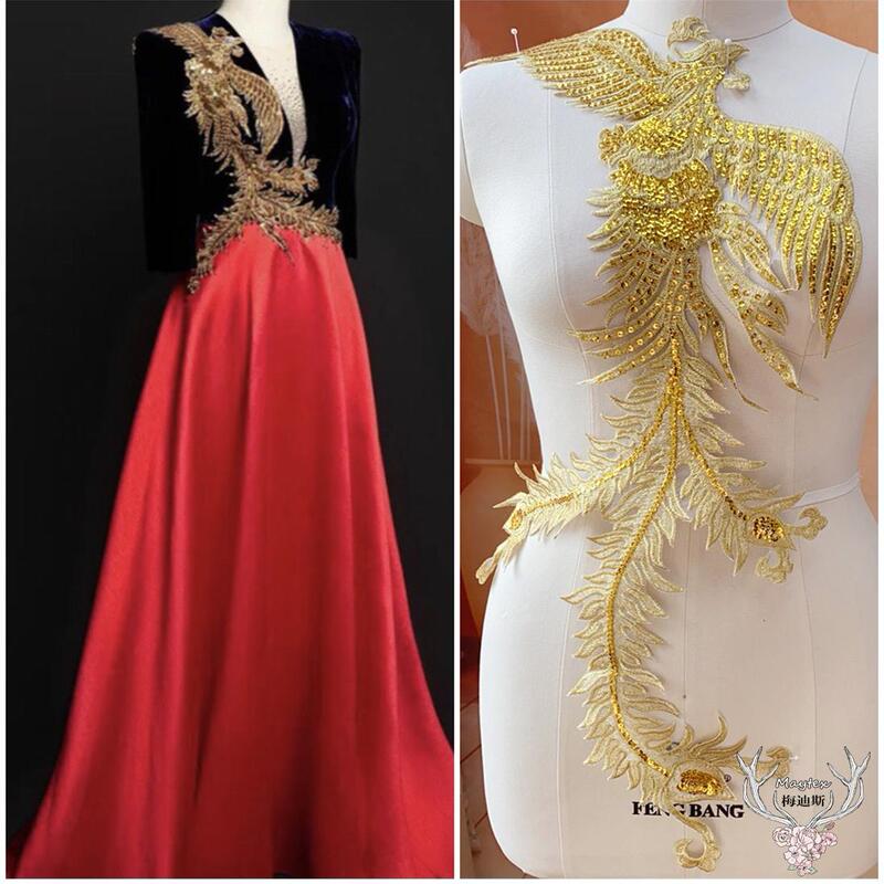 Medis Accessories~ Red Organza with Gold and Silver Threads, Gold Sequins, Phoenix Pattern, Handmade DIY Accessories for Cheongsam