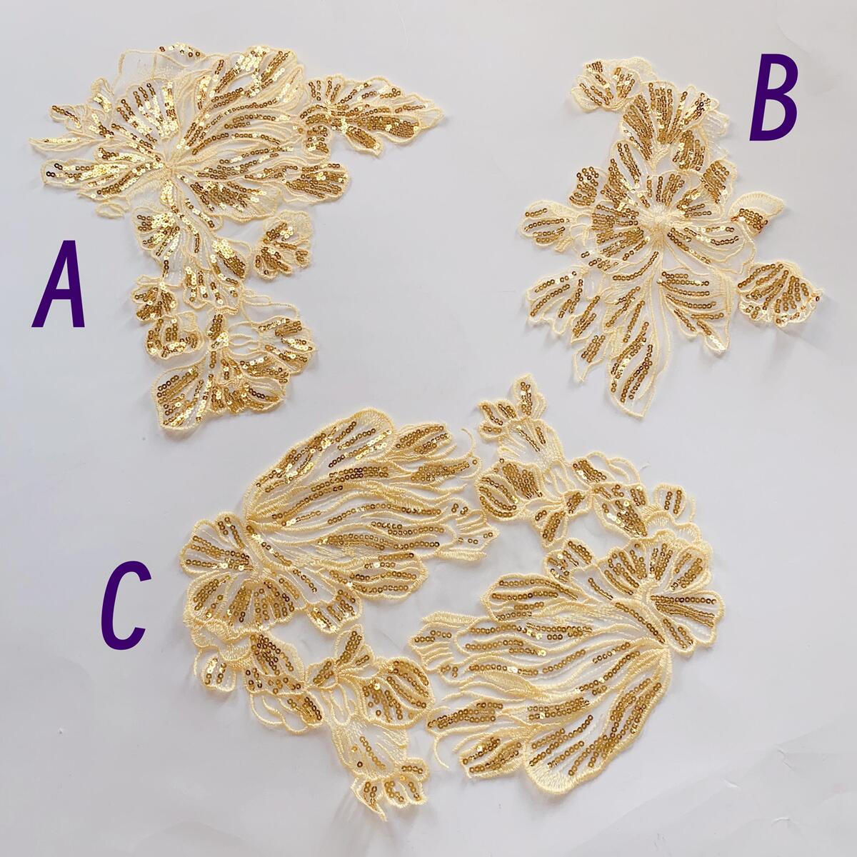 3 Stück pro Set. Handgefertigter französischer Spitzenstoff, elfenbeinweiße gestickte Applikation, hochwertige Hochzeitskleid-Accessoires, DIY, RS362 – Detail 11