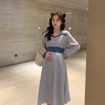 Maternity dress Early autumn temperament fashion foreign style French autumn maternity dress small cover belly thin