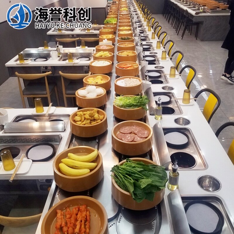 Rotating small hot pot equipment full range of turn-to-self-roast barbecuing gym-complete with smokeless and spicy scalding machine