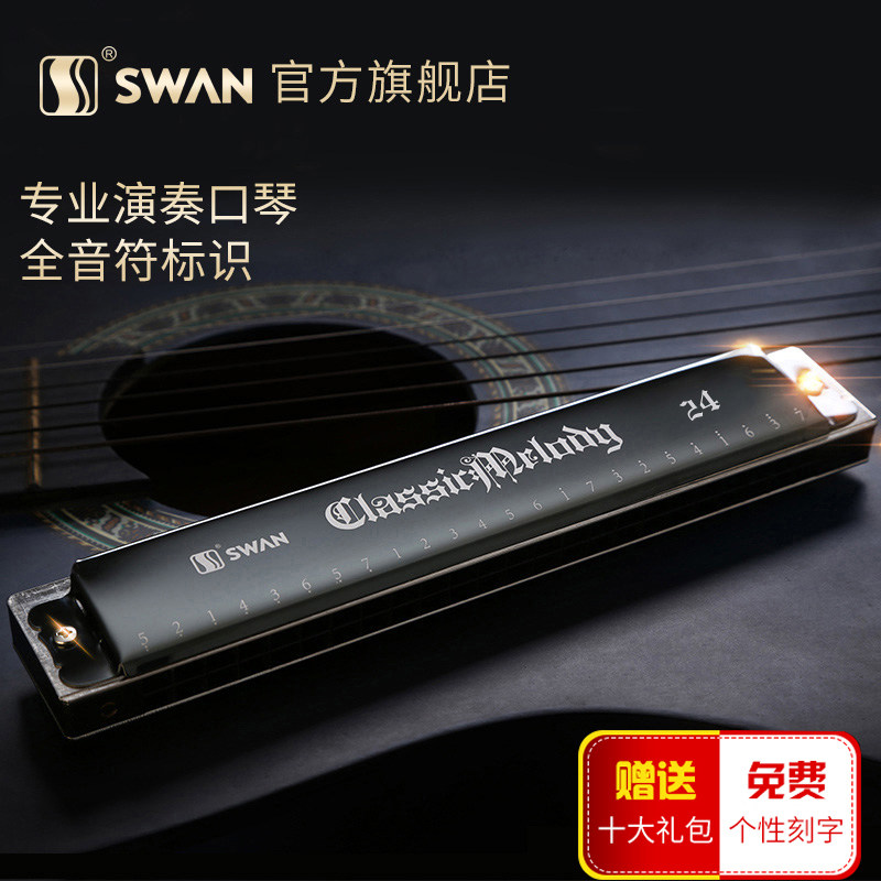 Swan harmonica 24 holes comeback harmonica C tune Adult High performance Self-learning children beginners Self-learning instruments