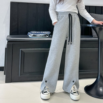 Girl Pants 2023 Fall New Children Spring Autumn style Ocean Gas Open Fork Long Pants Straight Cylinder Wide Leg Casual Pants Autumn Clothing
