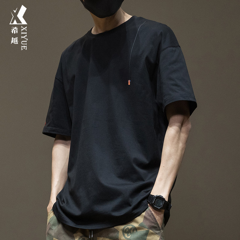 Summer 250 gr Black heavy lbs Short sleeves T-shirt Male Tide Cards Teenagers Loose Large Size Men's Pure Cotton T-Shirt Blouse