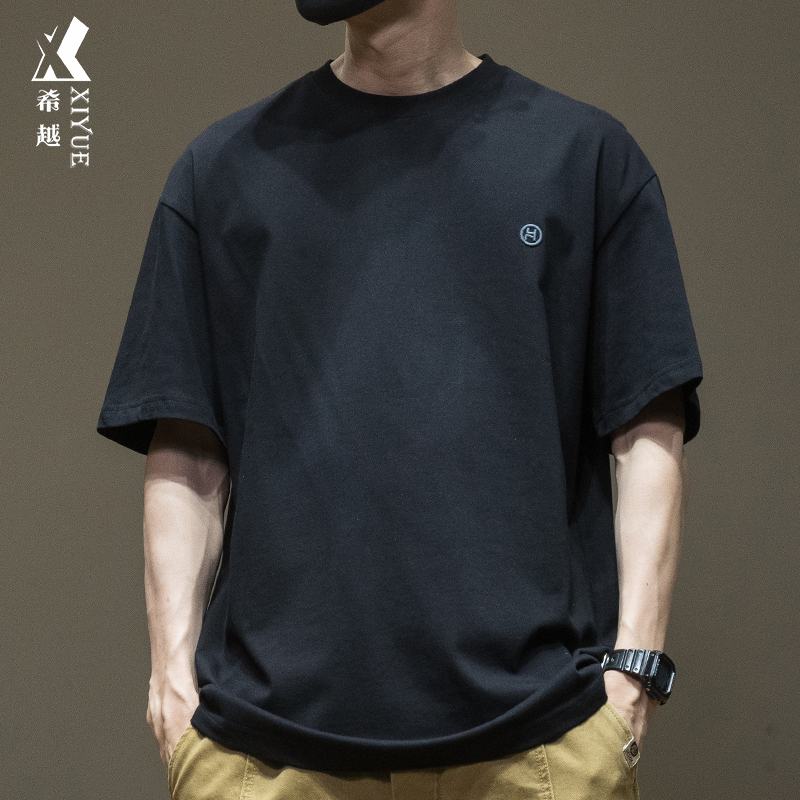 Summer T-Shirt Trendy Heavyweight Pure Cotton Short-Sleeve Men's 2026 New Embroidered Loose Fit Plus-Size Men's Top Summer T-Shirt Trendy Heavyweight Pure Cotton Short-Sleeve Men's 2026 New Embroidered Loose Fit Plus-Size Men's Top