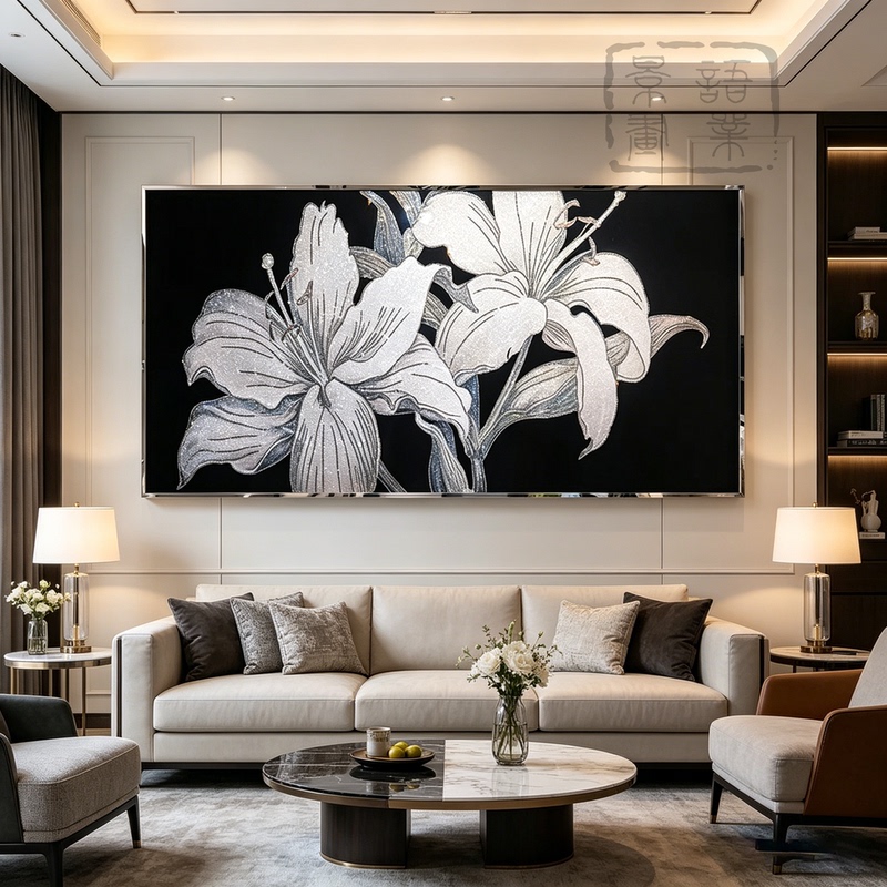 Modern High-End Light Luxury Entranceway Swarovski Diamond Lily Blossom Prosperity Decorative Painting for Living Room Sofa and Bedroom Wall Art Modern High-End Light Luxury Entranceway Swarovski Diamond Lily Blossom Prosperity Decorative Painting for Living Room Sofa and Bedroom Wall Art