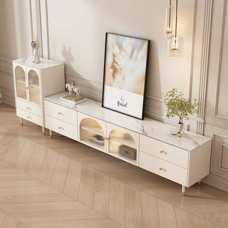 High section rock board TV enclosure minimalist modern tea table combination small family type light lavish living room bedroom cream windy solid wood-Taobao