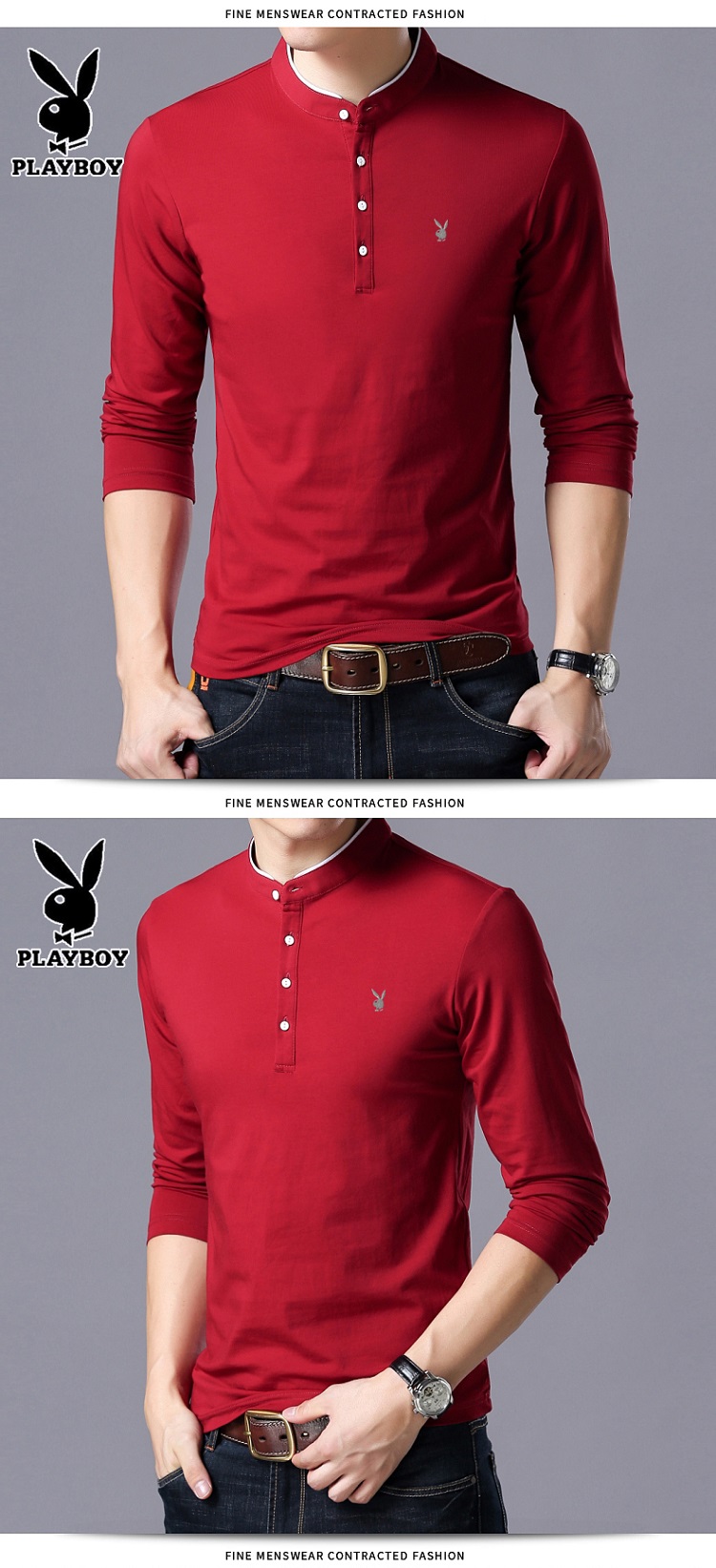 Playboy mùa thu và mùa đông cổ áo thun thanh niên áo len giản dị kích thước lớn cộng với nhung dày áo len nam mới quần jean nam