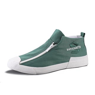 2022 summer new high-top canvas shoes men's lazy slip-on zipper casual shoes soft bottom breathable sneakers men's shoes