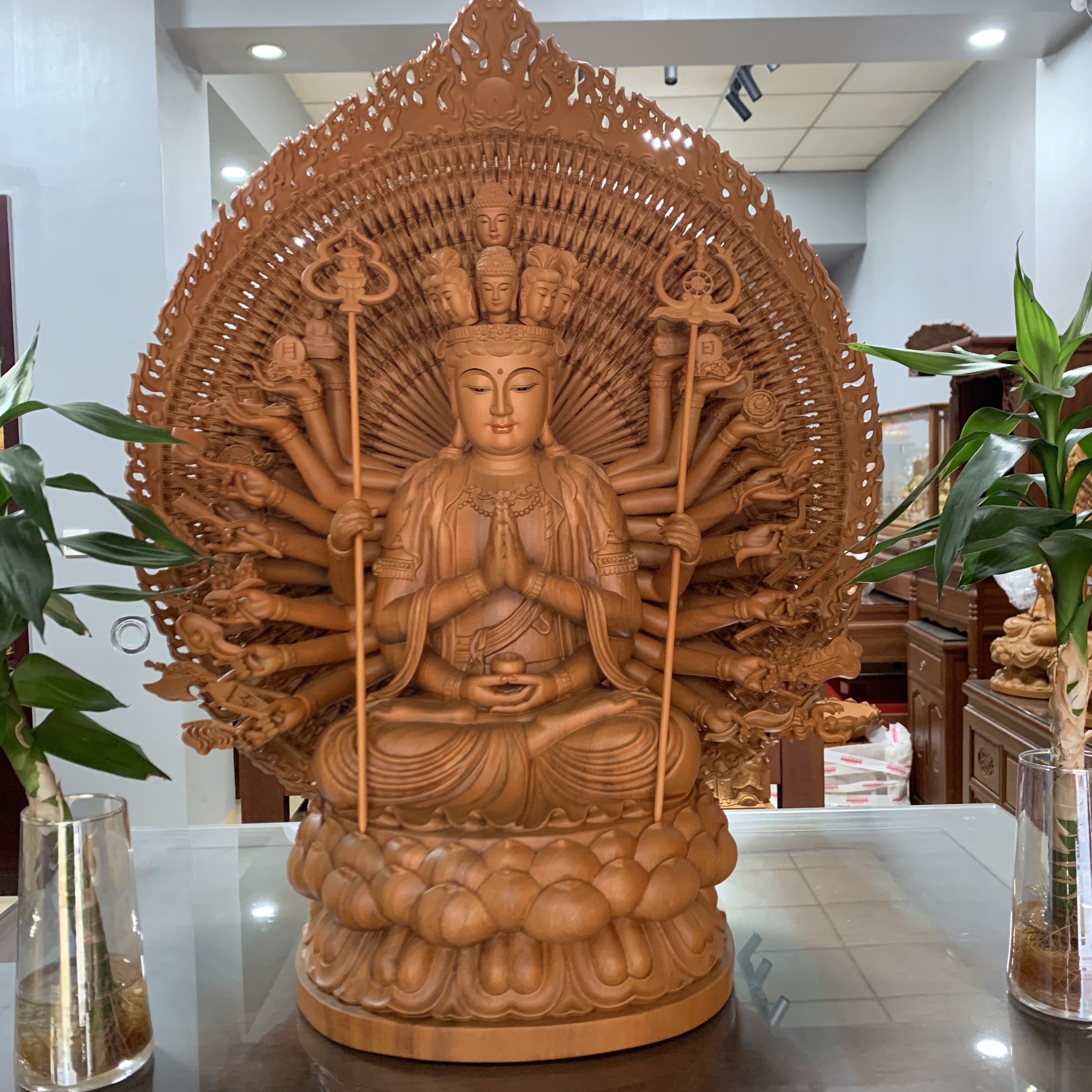 香樟木雕《千手观音》佛像千手千眼观世音菩萨摆件家用客厅堂准提-淘宝网