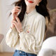 New Chinese style women's embroidered button-down shirt with long sleeves and horse skirt, high-end stand-up collar top and western-style shirt