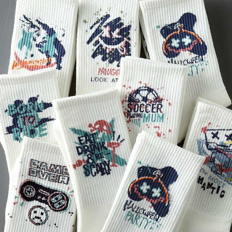 2025 New Graffiti Socks Men's Long Socks ins Trendy Cotton Socks Autumn Junior High School Students Mid-Tube Boys' Youth Basketball Socks