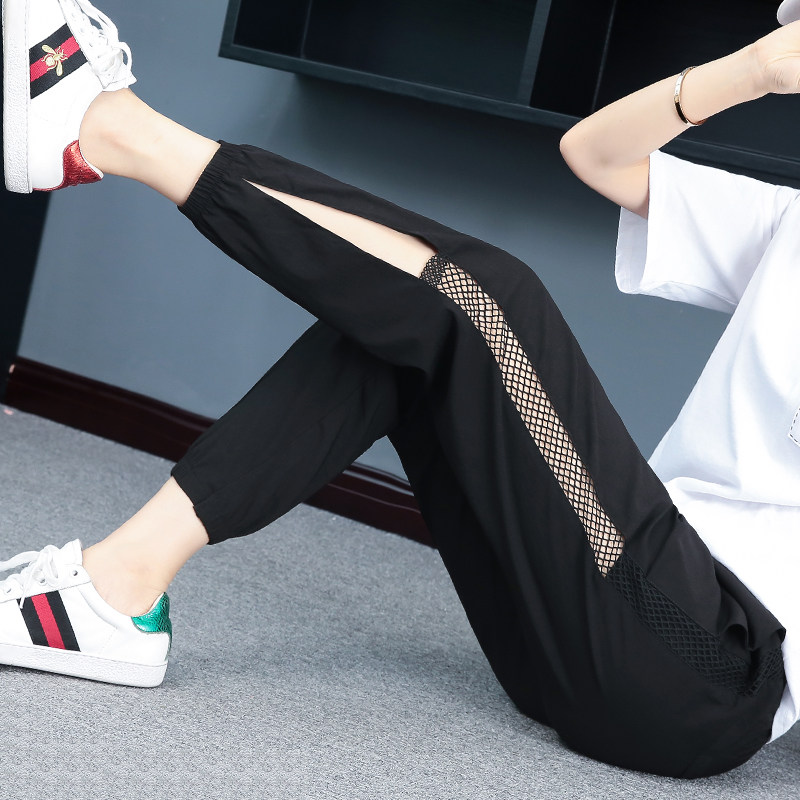 Ice Silk Speed Dry Sports Pants Women Summer Thin Air Conditioning Mesh Yarn Casual 90% Pants Hallen Loose Seven-minute Pants