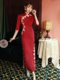 Красное элегантное ципао, летнее платье, китайский стиль