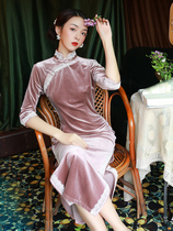 Cheongsam 2020 new autumn and winter velvet long temperament elegant mid-sleeve retro Chinese style Daily dress women