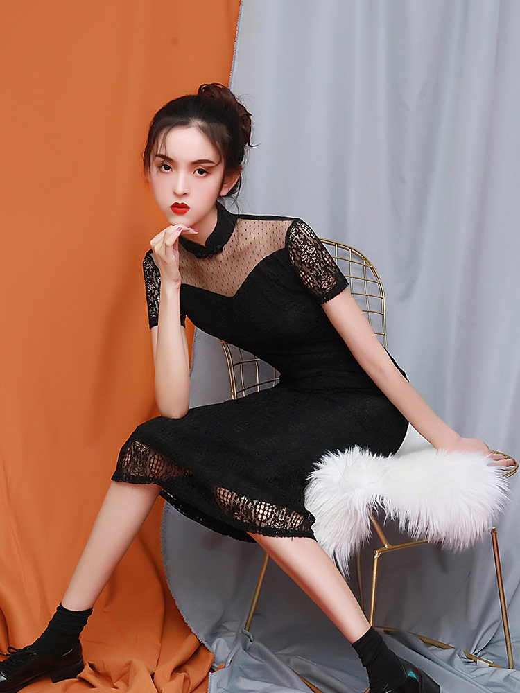 Black long cheongsam evening dress annual meeting 2020 new girl daily Chinese style retro dress elegant