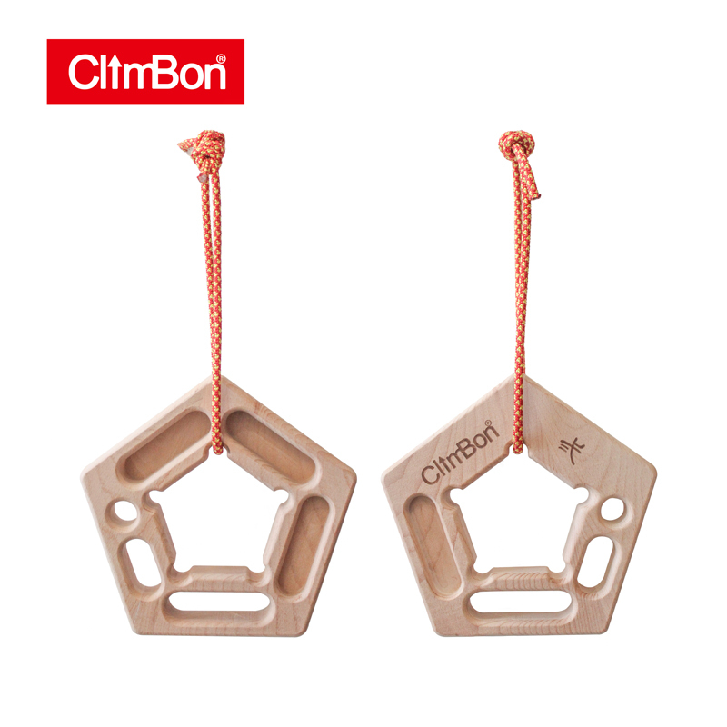 Climbon Beech Wood Portable Fingerboard for Rock Climbing and Bouldering Training, Indoor Finger Strength Pentagon-Style Lanyard Version