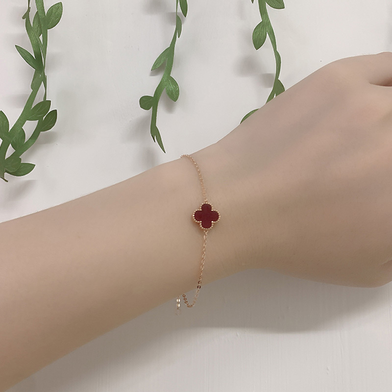 Love Meets Love 18K Gold Bracelet Single Flower Four-Leaf Clover Bracelet Au750 Color Gold Rose Gold Gold Bracelet Gift for Girls
