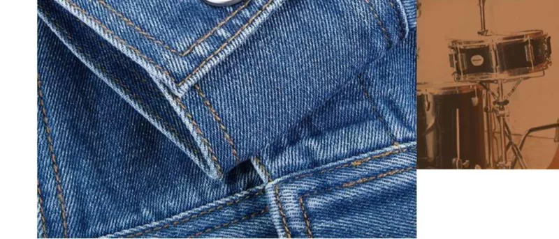 Aiju thỏ mùa thu nữ phong cách đường phố túi đối xứng lỏng lẻo tay áo ngắn denim - Áo khoác ngắn