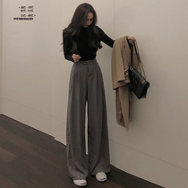 Gray wide-leg pants womens 2021 new trend ins loose straight pants high waist hanging thin all-match casual pants