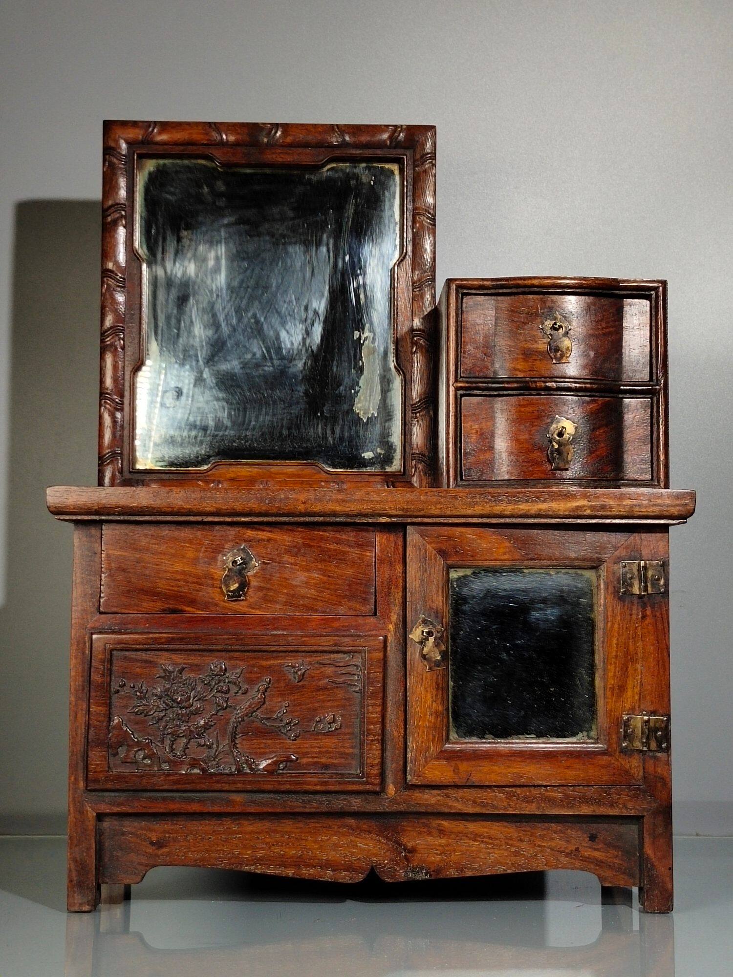 Antique Miscellaneous Collection Woodenware Collection Collection Rosewood Embossed Flower and Bird Dressing Cabinet Dressing Table Home Decoration