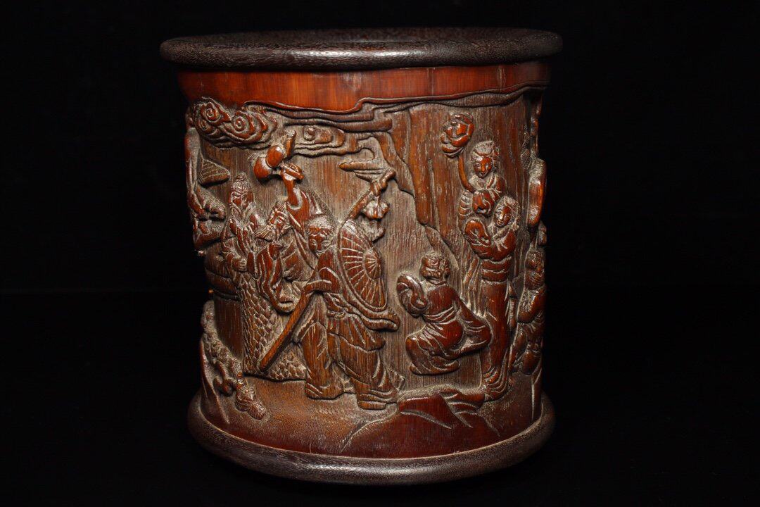 Antique Miscellaneous Collection Bamboo Carving Collection Ma Guo Zhen Zhu Shou Tu Wen Fang Pen Holder Literary Room Home Decorations