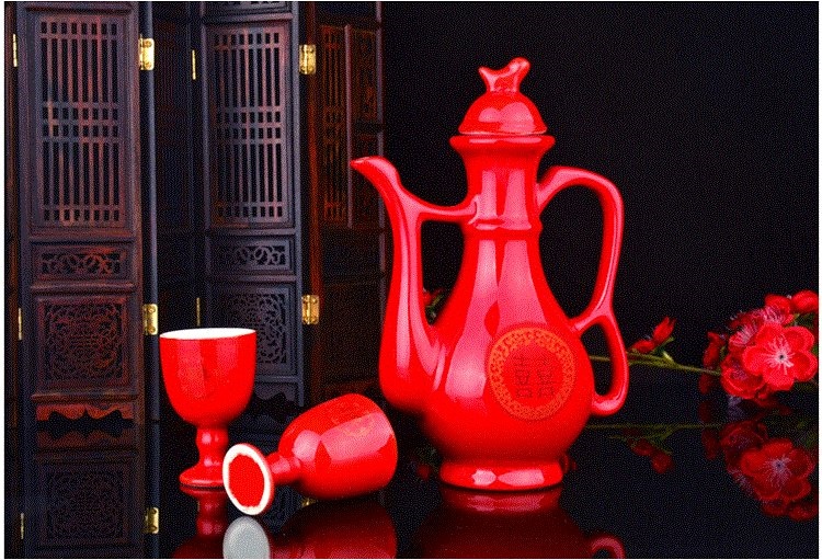 Đồ gốm kết hôn ly nhỏ, bình, bộ rượu vang, bánh mì nướng đỏ, cốc, đám cưới, chén, hầm rượu nhỏ - Rượu vang ly uống rượu vang đỏ